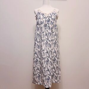 NEW! Romantic Blue Floral Cotton Nightgown | Lace Trim Sleepwear | Soft & Airy